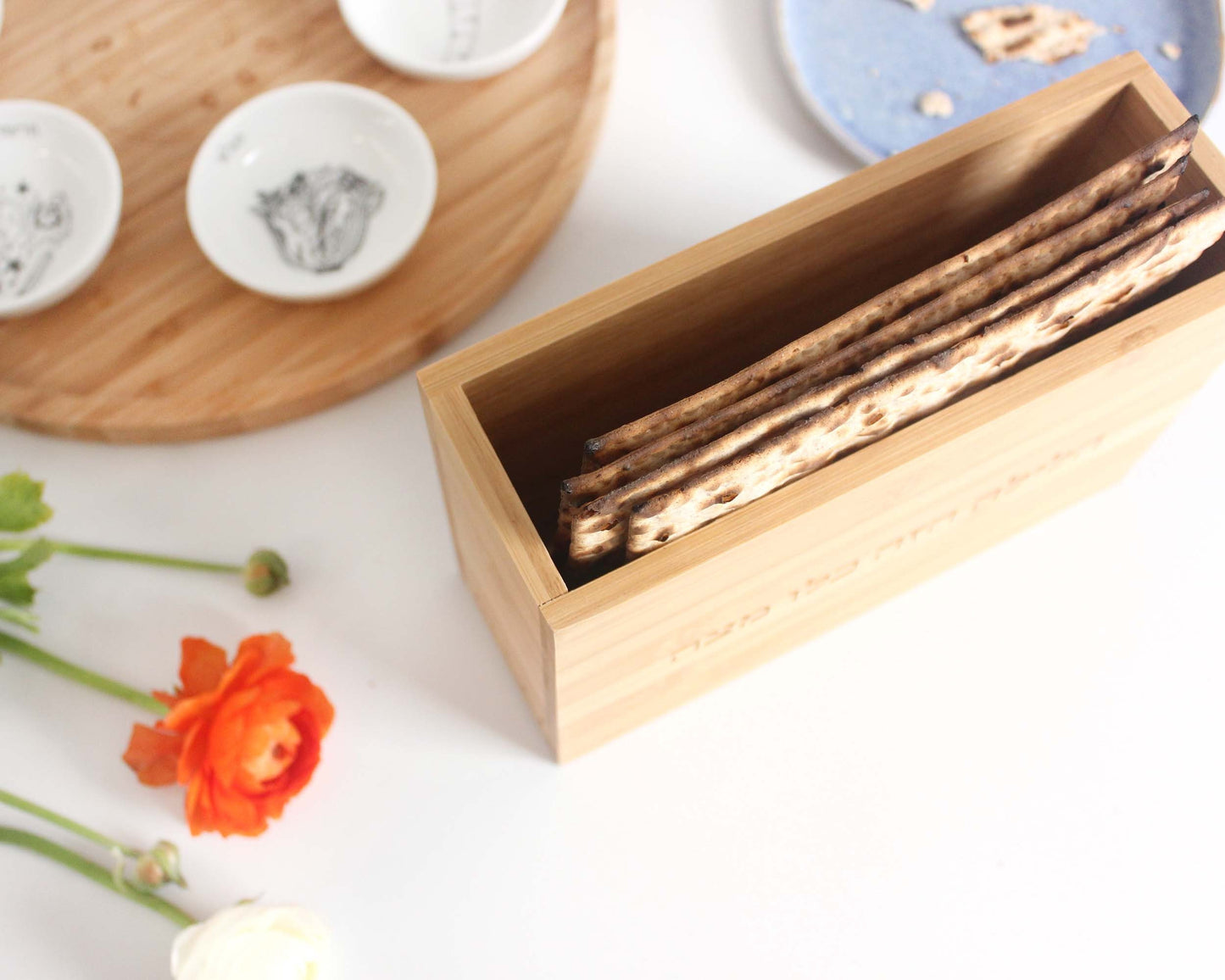 Set of Matza Box and Black and White Seder Plate