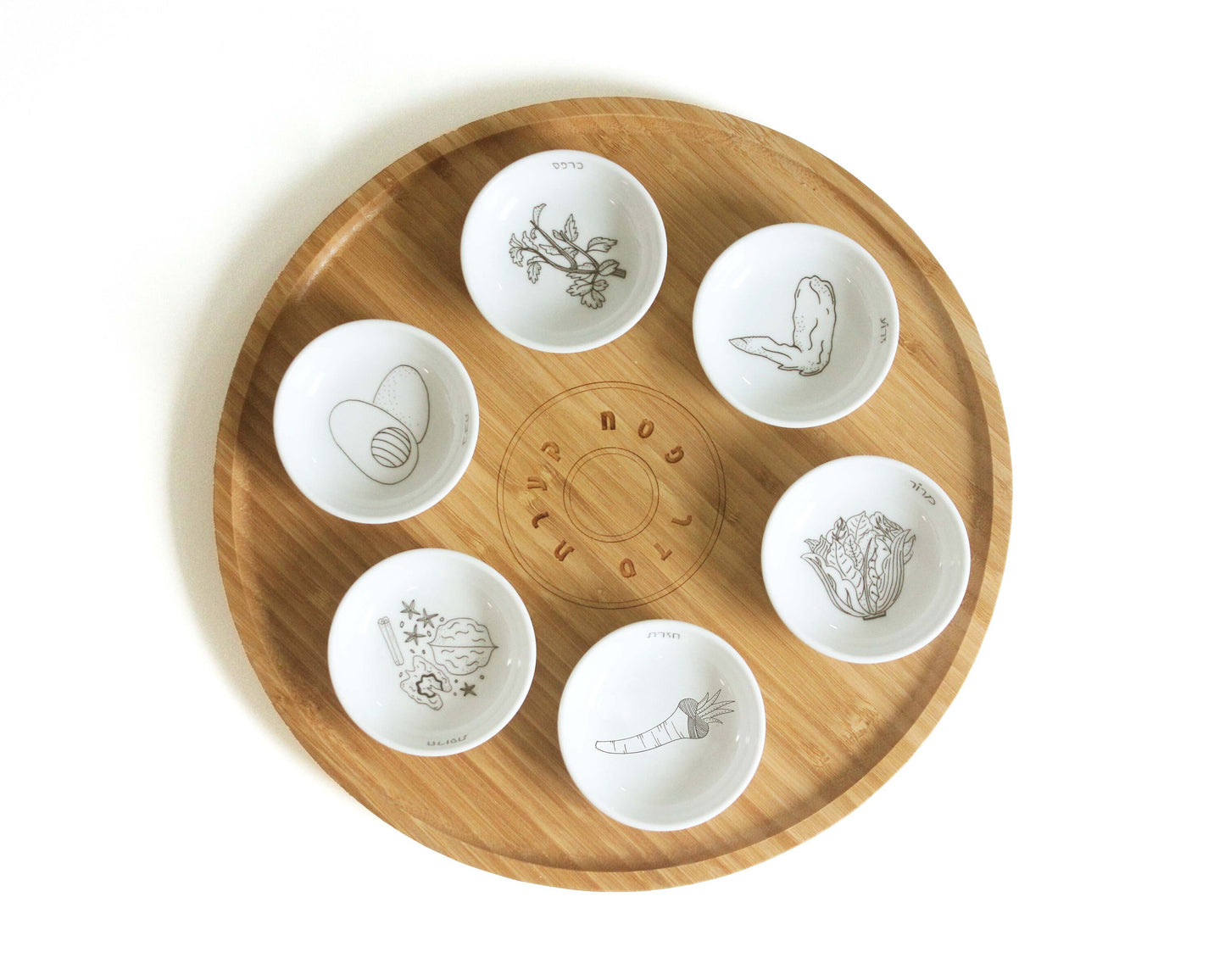 Modern Bamboo & Porcelain Passover Seder Plat