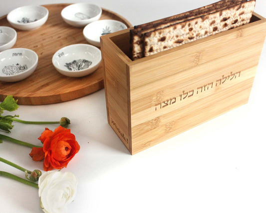 Set of Matza Box and Black and White Seder Plate
