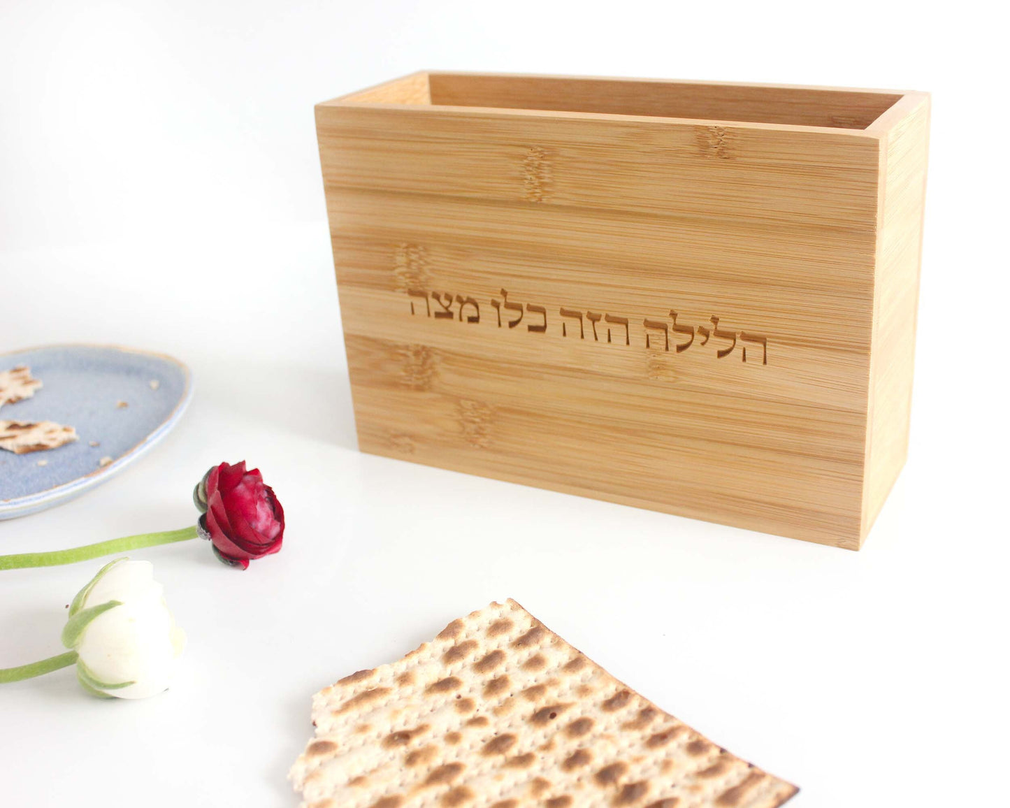 Set of Matza Box and Black and White Seder Plate