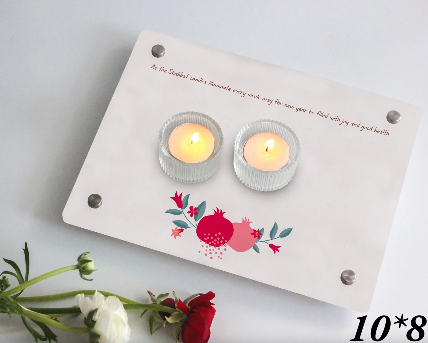 Shabbat Candle Tray with Pomegranate Design with Personalization