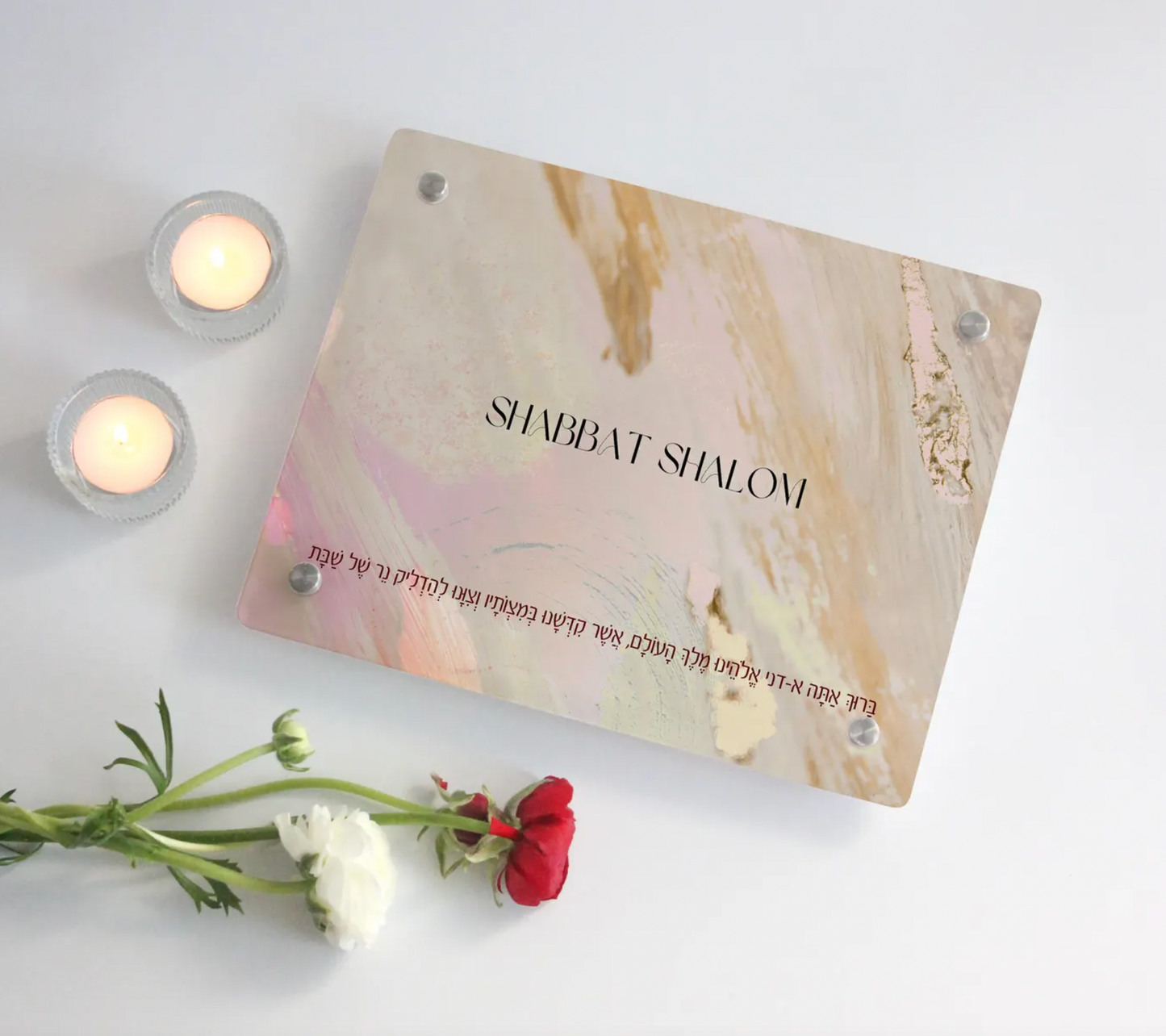 Custom Acrylic Candle Tray - Elegant Personalized Shabbat Shalom Decor