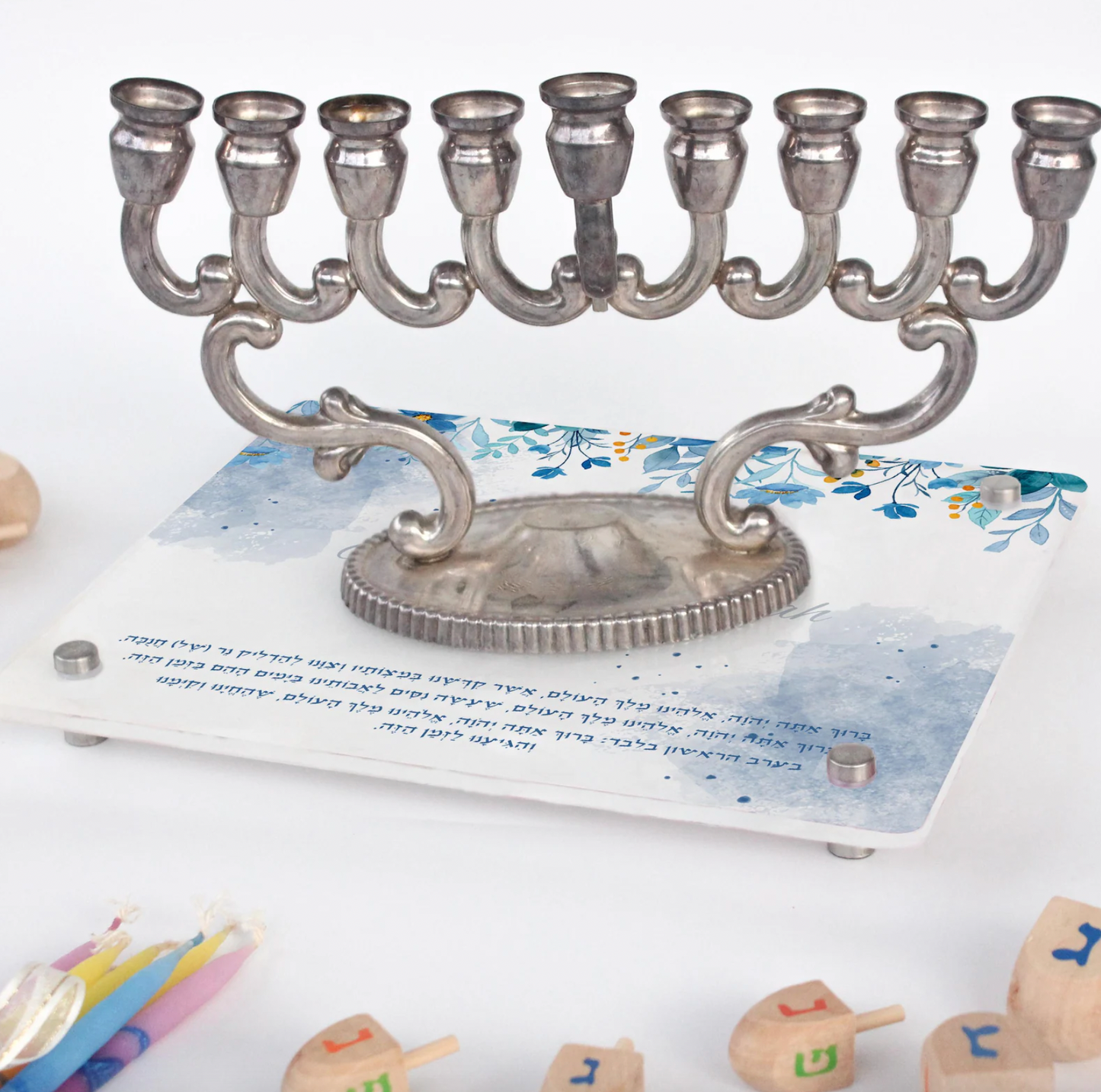 Personalized Happy Hanukkah Menorah Acrylic Tray with Blessing
