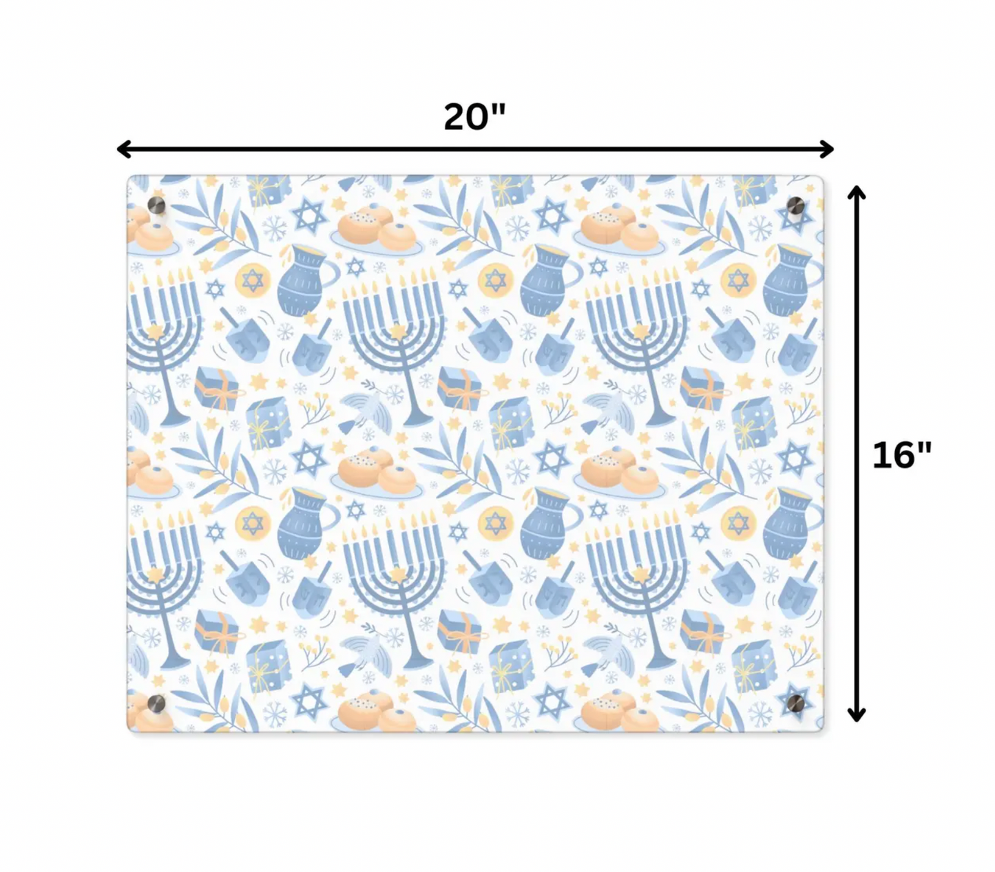 Hanukkah-Themed Acrylic Sign with Festive Blue and Gold Pattern