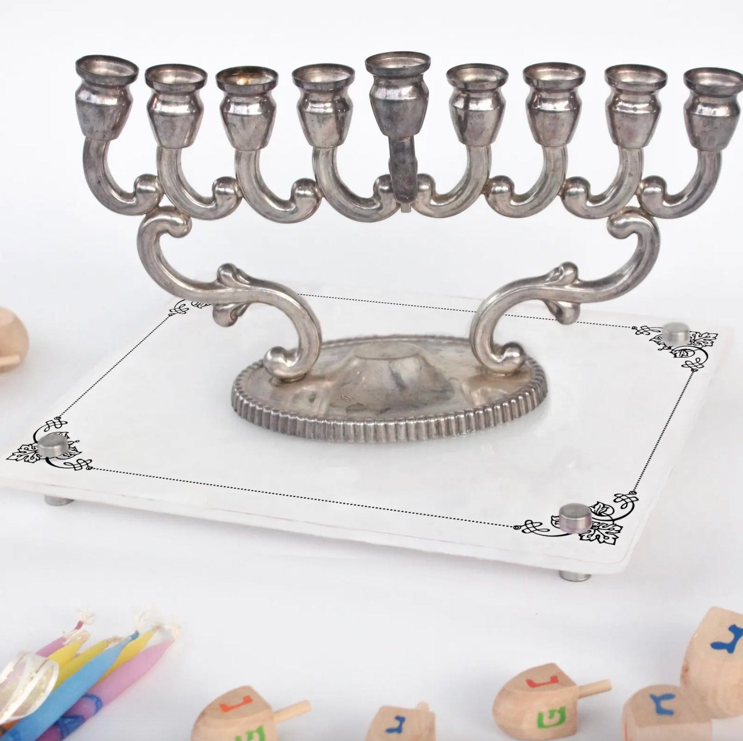 Customizable Acrylic Hanukkah Sign with Delicate Floral Border