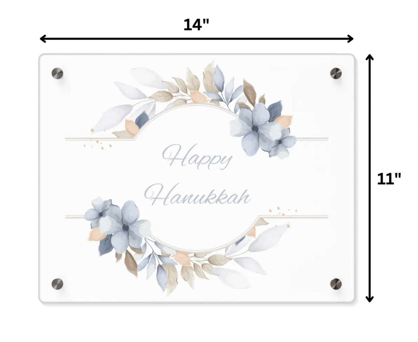 Elegant Floral Happy Hanukkah Acrylic Tray - Soft Pastel Watercolor Design