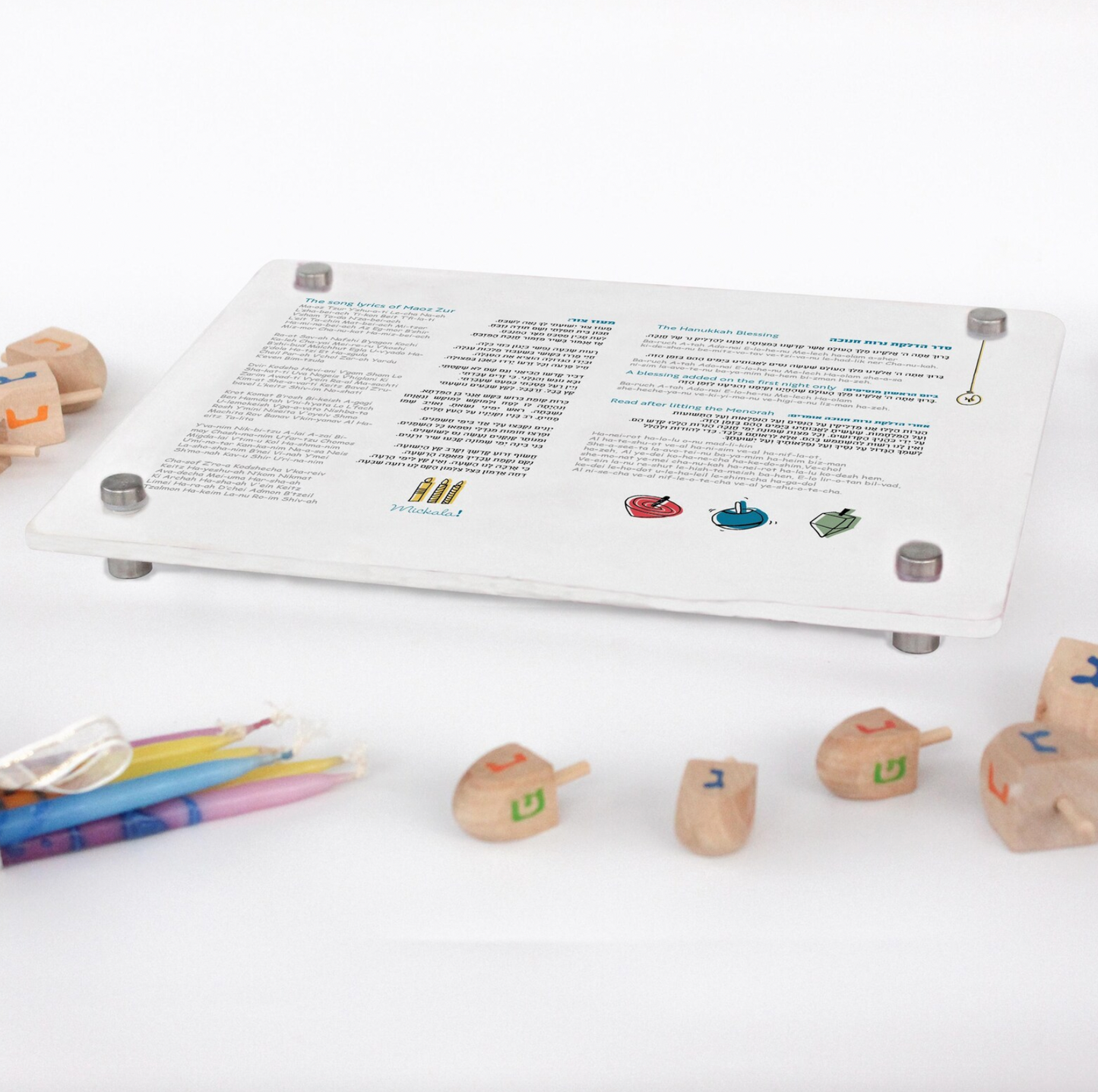 Colorful Dreidel Acrylic Hanukkah Menorah Tray