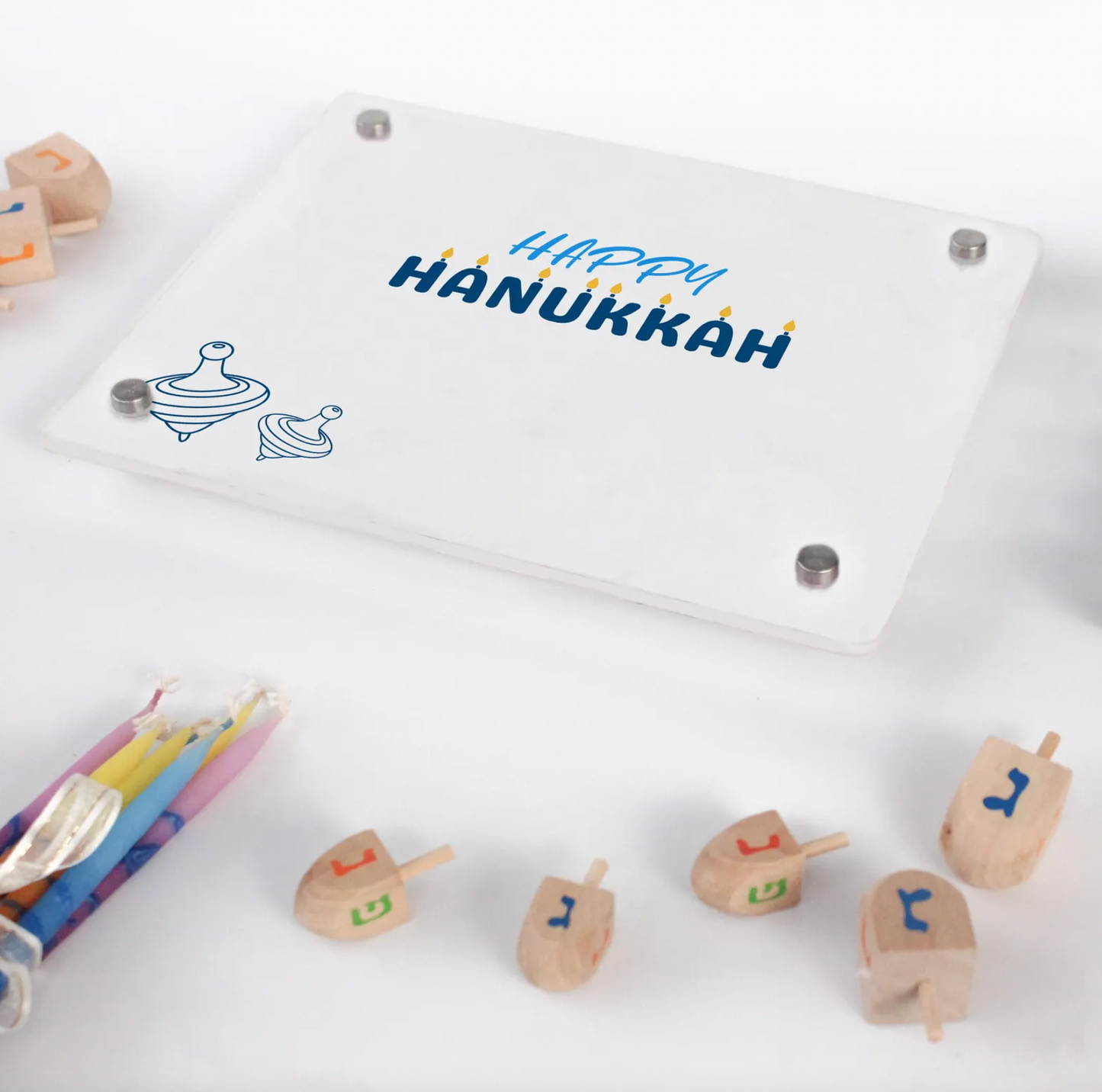 Personalized Happy Hanukkah Acrylic Sign with Dreidel Design