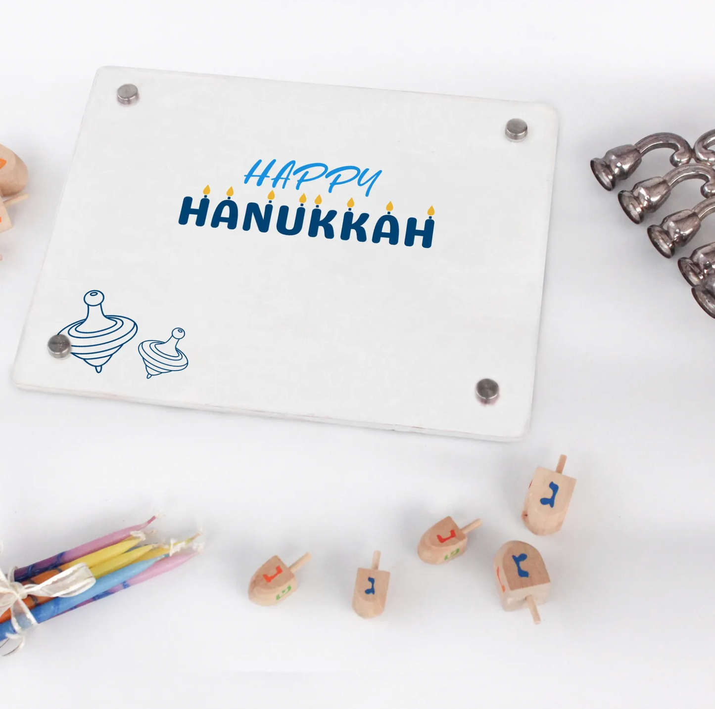 Personalized Happy Hanukkah Acrylic Sign with Dreidel Design