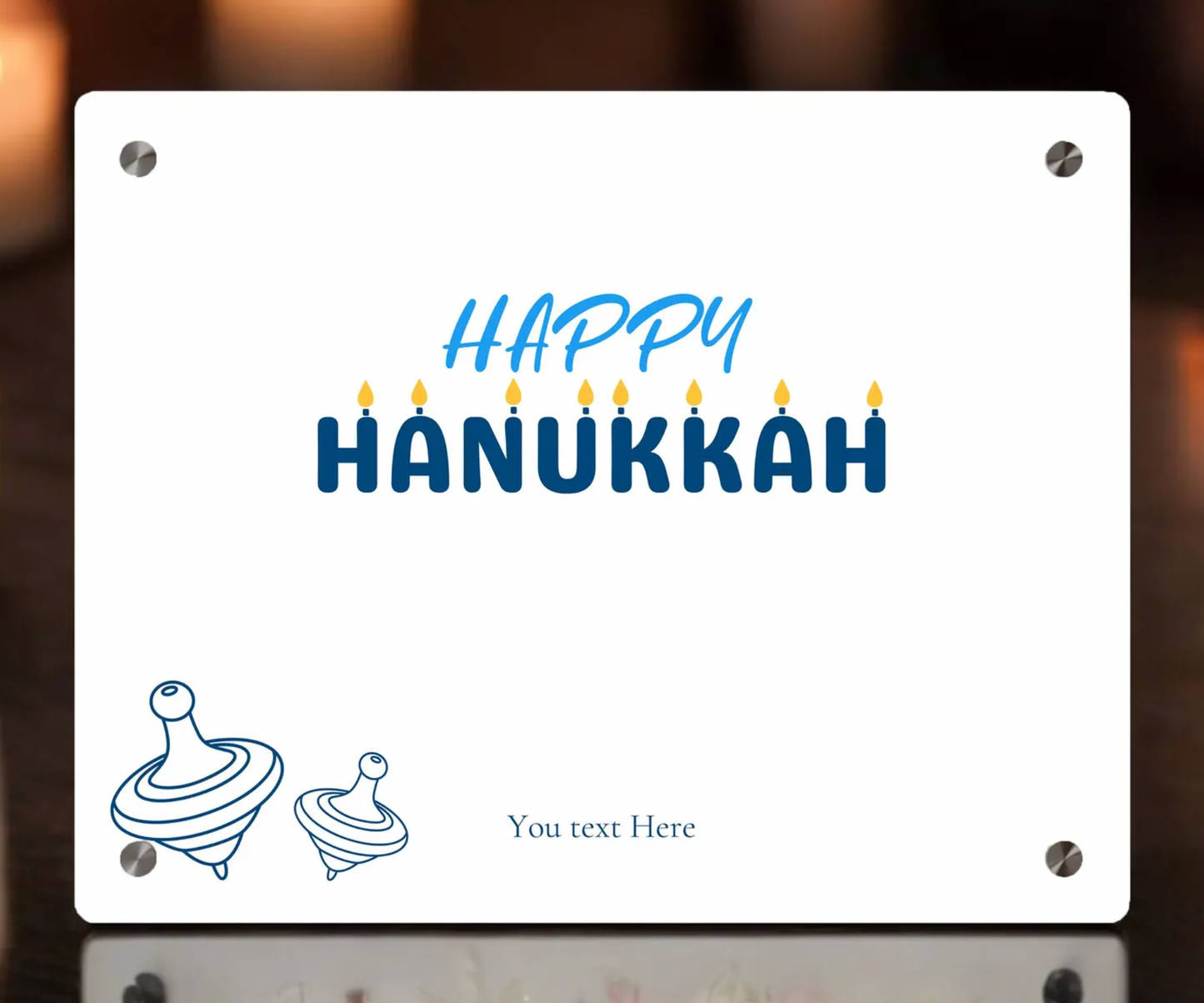 Personalized Happy Hanukkah Acrylic Sign with Dreidel Design