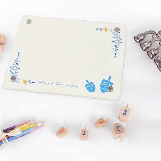 Floral Hanukkah Menorah Tray- Acrylic Candle Holder for Festival of Lights