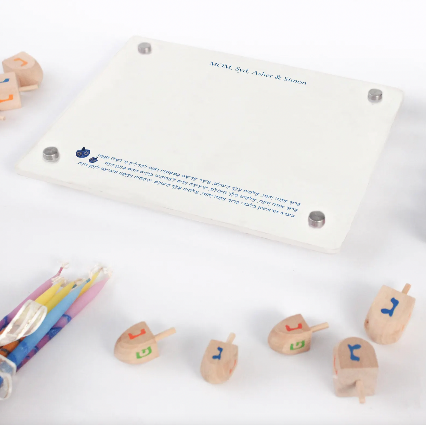 Minimalist Hanukkah Menorah Tray with Hebrew Blessing
