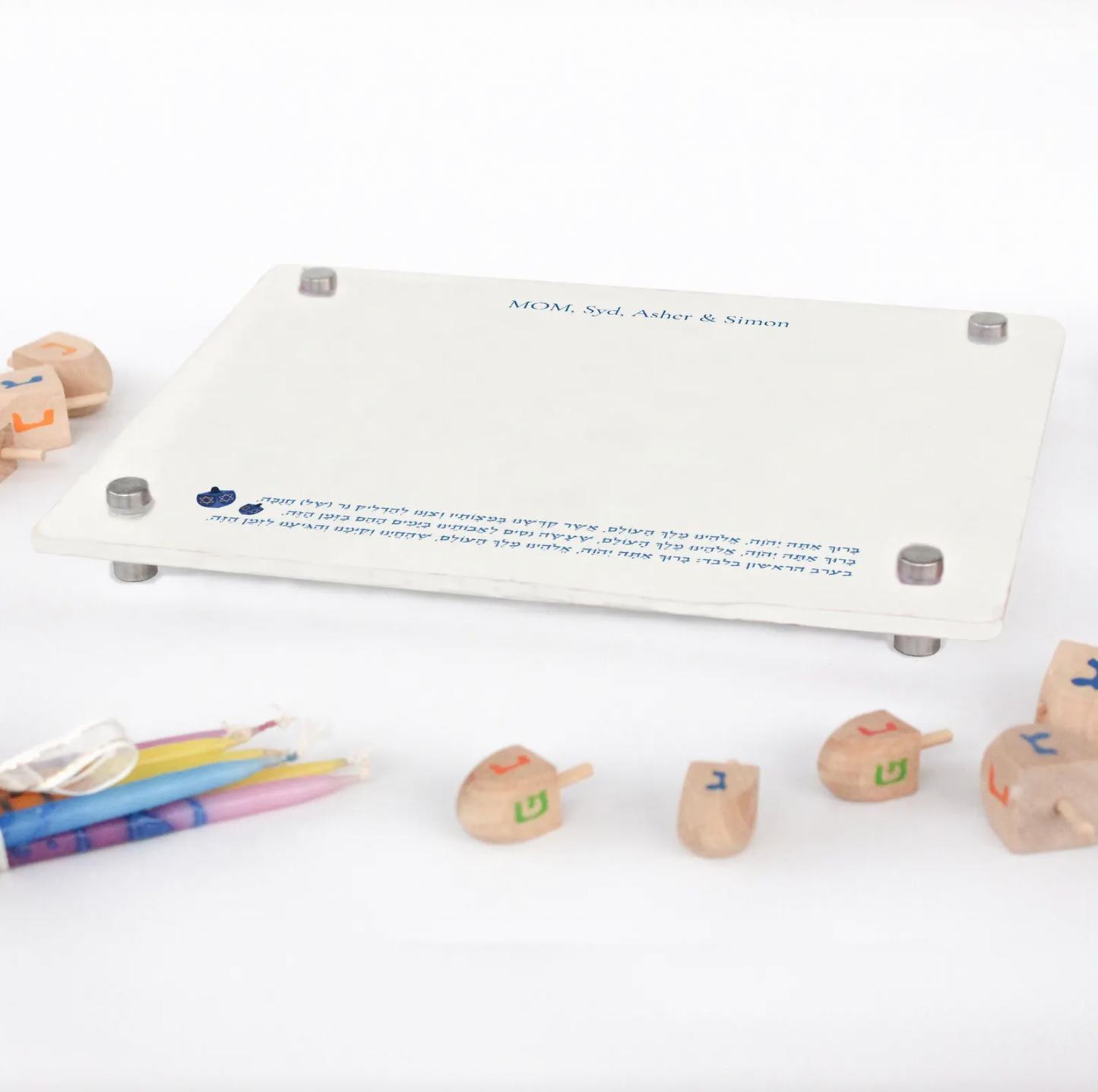 Minimalist Hanukkah Menorah Tray with Hebrew Blessing