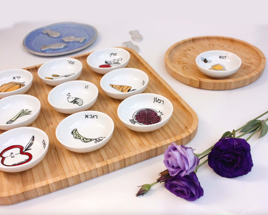 Rosh Hashana Seder Plate and Apple and Honey Dish Set - Jewish New Year Gift Idea