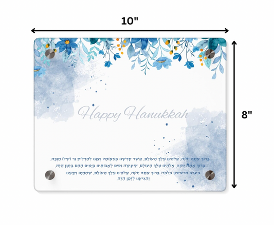Personalized Happy Hanukkah Menorah Acrylic Tray with Blessing