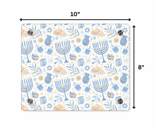 Hanukkah-Themed Acrylic Sign with Festive Blue and Gold Pattern