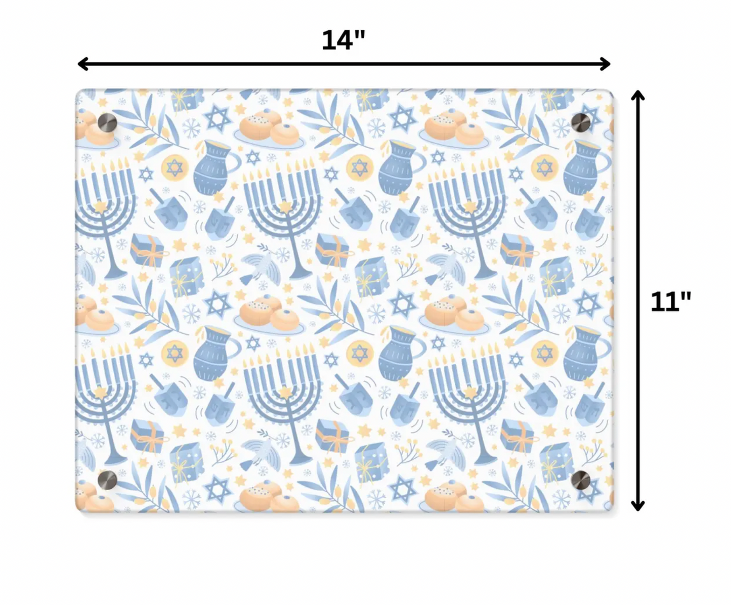 Hanukkah-Themed Acrylic Sign with Festive Blue and Gold Pattern