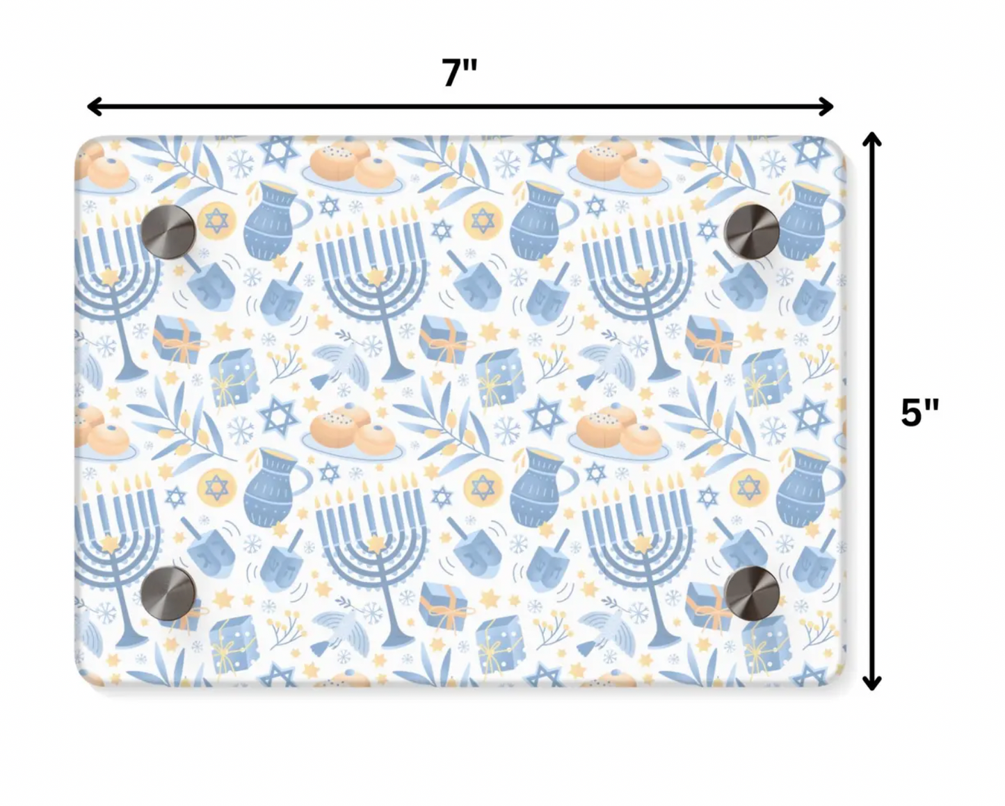 Hanukkah-Themed Acrylic Sign with Festive Blue and Gold Pattern