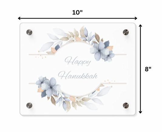 Elegant Floral Happy Hanukkah Acrylic Tray - Soft Pastel Watercolor Design