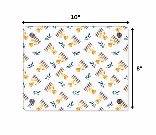 Festive Hanukkah Acrylic Sign with Menorah & Olive Branch Pattern