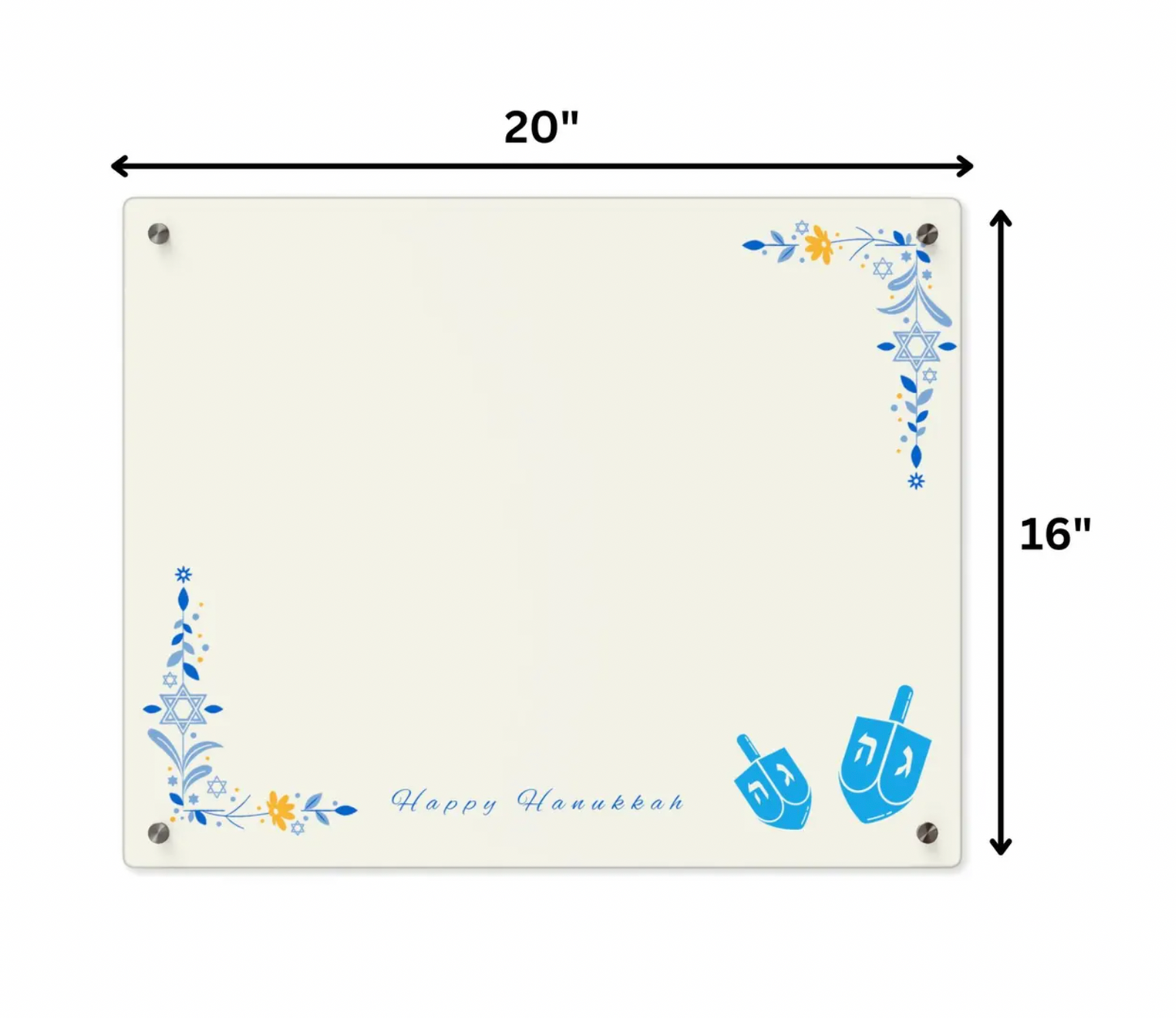Floral Hanukkah Menorah Tray- Acrylic Candle Holder for Festival of Lights