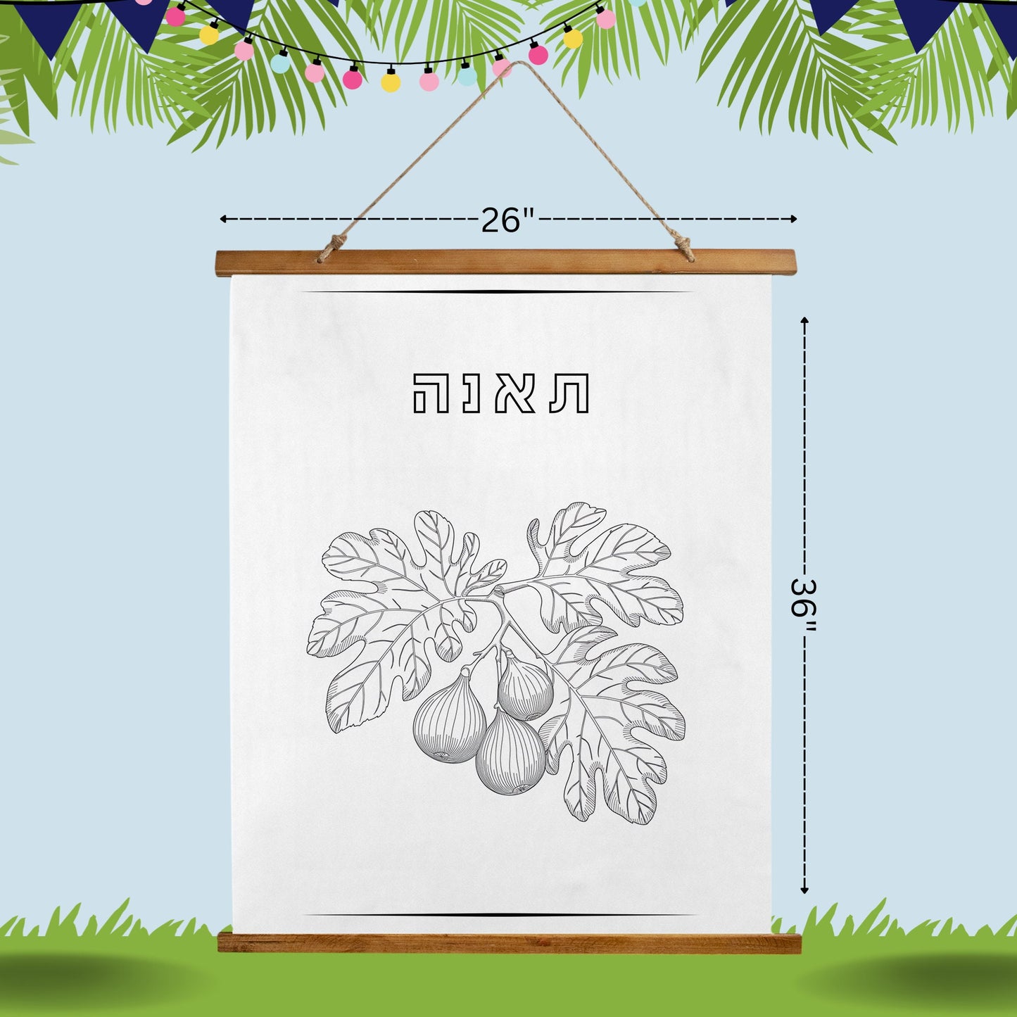 Wood-Topped Wall Tapestry – Sukkot 7 Species Decor | Elegant Jewish Sukkot Decor – 7 Species Coloring Wall Tapestries for Kids & Family