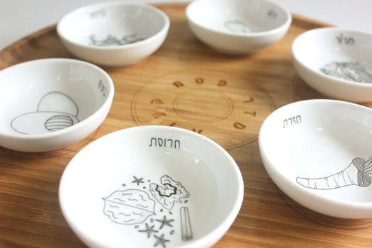 Modern Bamboo & Porcelain Passover Seder Plat