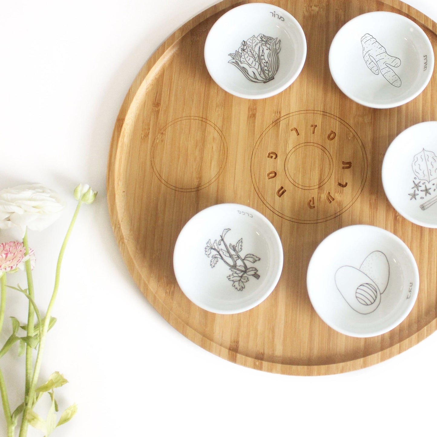 Set of Matza Box and Black and White Seder Plate