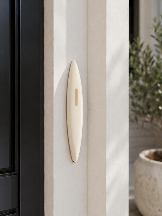 Handmade Modern Ceramic Mezuzah Case - White & Gold - Special Needs Collaboration