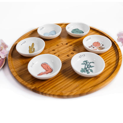 Modern Passover Plate - Wood and Colorful Ceramic Designed Passover Plate