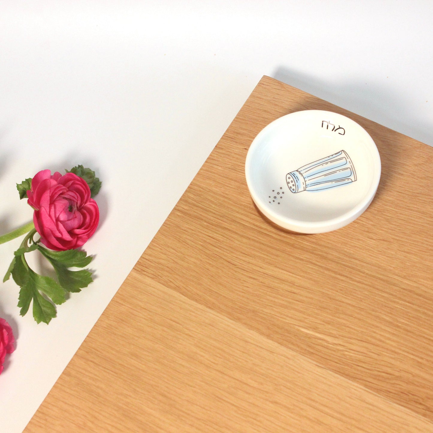 Oak Wood Challah Board with Porcelain Bowl