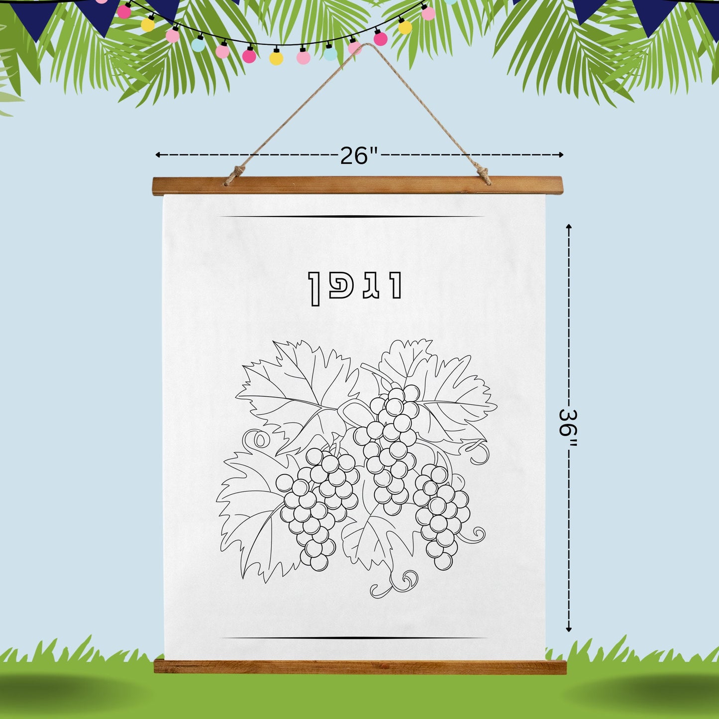 Wood-Topped Wall Tapestry – Sukkot 7 Species Decor | Elegant Jewish Sukkot Decor – 7 Species Coloring Wall Tapestries for Kids & Family