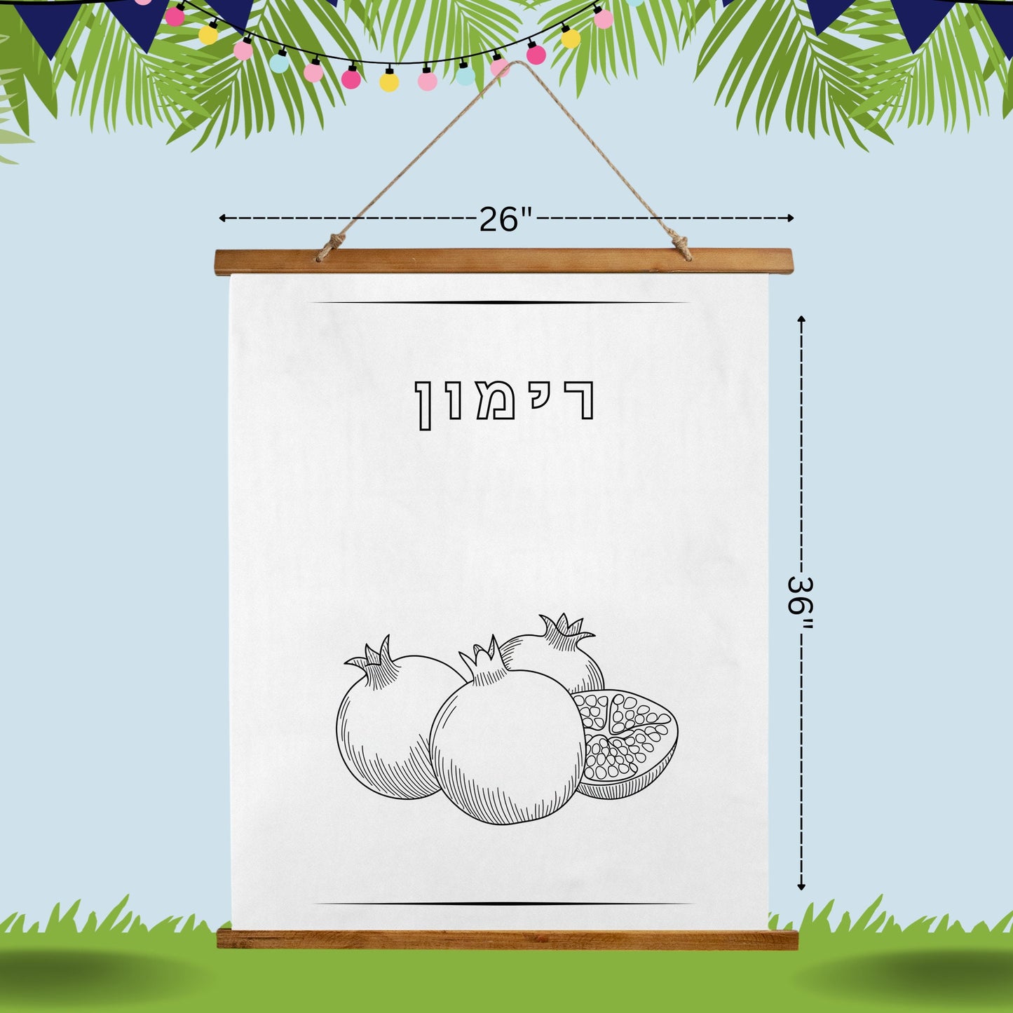 Wood-Topped Wall Tapestry – Sukkot 7 Species Decor | Elegant Jewish Sukkot Decor – 7 Species Coloring Wall Tapestries for Kids & Family