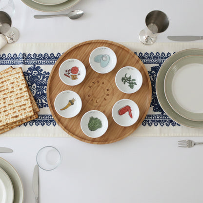 Modern Passover Plate - Wood and Colorful Ceramic Designed Passover Plate