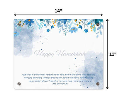 Personalized Happy Hanukkah Menorah Acrylic Tray with Blessing