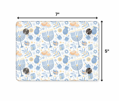Hanukkah-Themed Acrylic Sign with Festive Blue and Gold Pattern