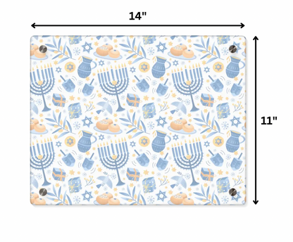 Hanukkah-Themed Acrylic Sign with Festive Blue and Gold Pattern