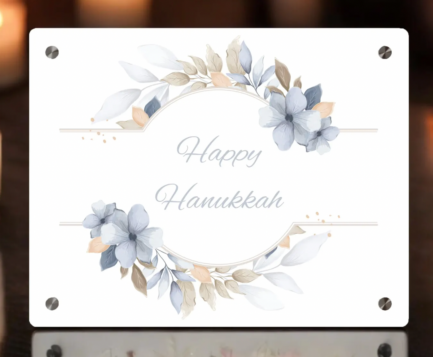Elegant Floral Happy Hanukkah Acrylic Tray - Soft Pastel Watercolor Design