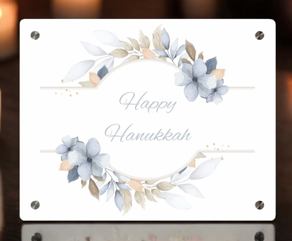 Elegant Floral Happy Hanukkah Acrylic Tray - Soft Pastel Watercolor Design