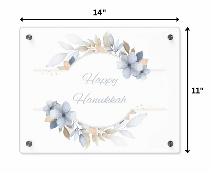 Elegant Floral Happy Hanukkah Acrylic Tray - Soft Pastel Watercolor Design