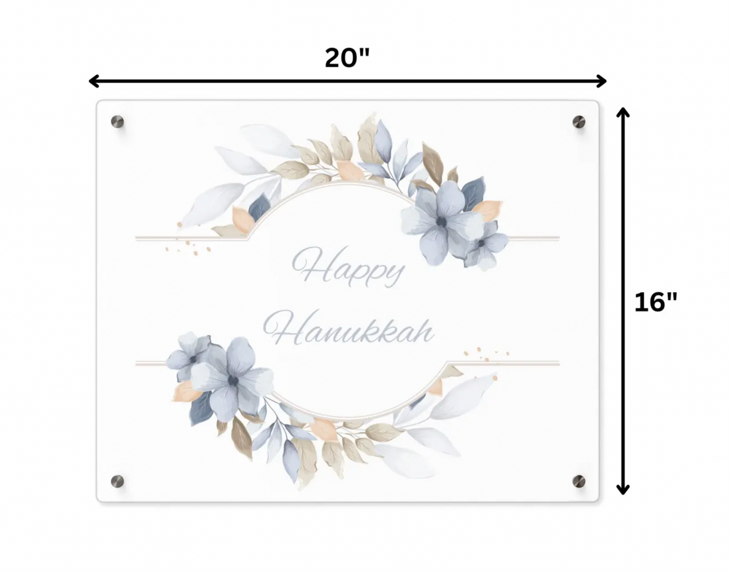 Elegant Floral Happy Hanukkah Acrylic Tray - Soft Pastel Watercolor Design