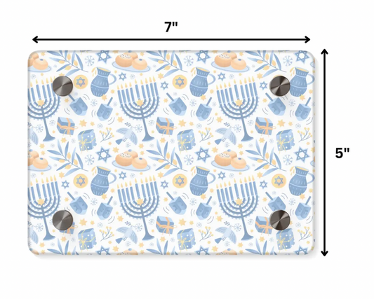 Hanukkah-Themed Acrylic Sign with Festive Blue and Gold Pattern
