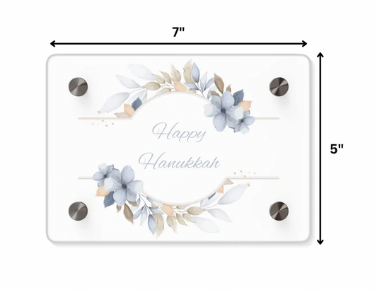 Elegant Floral Happy Hanukkah Acrylic Tray - Soft Pastel Watercolor Design