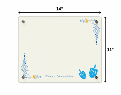 Floral Hanukkah Menorah Tray- Acrylic Candle Holder for Festival of Lights