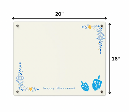 Floral Hanukkah Menorah Tray- Acrylic Candle Holder for Festival of Lights