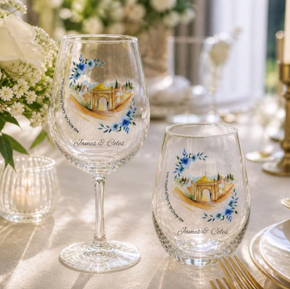 Personalize Jewish Wedding Glass Set - Breaking Glass & Wine Glass Set