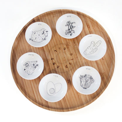 Set of Matza Box and Black and White Seder Plate