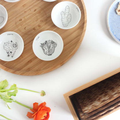 Set of Matza Box and Black and White Seder Plate
