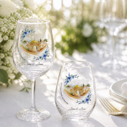 Personalize Jewish Wedding Glass Set - Breaking Glass & Wine Glass Set