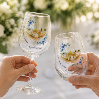 Personalize Jewish Wedding Glass Set - Breaking Glass & Wine Glass Set
